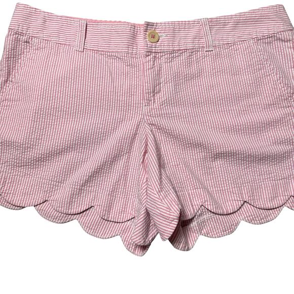 Lilly Pulitzer Pink Seersucker Scallop Hem Shorts - Picture 2 of 7